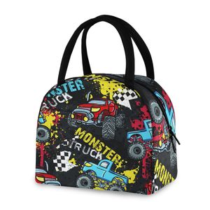 Custom Monster Truck Pattern Insulated Lunch Bag with Zipper Closure and Handle for Kids Outdoor Picnic Cooler Lunch Bag - Product Image 3