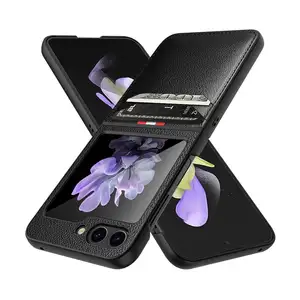 Case For Samsung Galaxy Z Flip 5 Lichee PU Leather Phone Cover Business Card Slot Mobile Case for Galaxy Z Flip 5 4