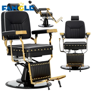 Chaise de coiffure de luxe pour hommes en or, chaise de barbier <span class=keywords><strong>Filippo</strong></span> Gold Black Classic Vintage, chaise de barbier luxueuse, chaise de barbier antique - Product Image 1