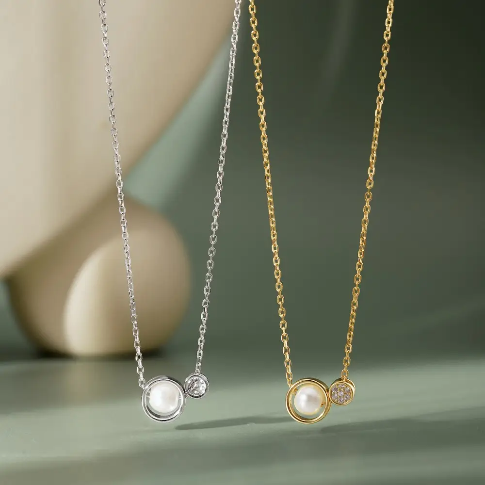 Luxury 18k gold 925 sterling silver freshwater pearl zircon pendant necklace jewelry women