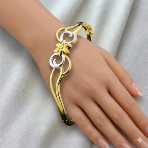 Elegant <b>Gold</b> Flower Design Cuff <b>Bracelet</b> for Women Dual Tone Romantic Style Lightweight Fashion Jewelry - Product Image 4