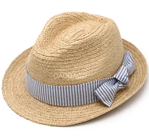 DS 중국 밀짚 모자 공급 업체 하이 퀄리티 라피아 밀짚 브레이드 페도라 모자 파나마 모자 신선한 스타일