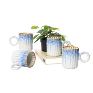 แก้วเซรามิกมีหูจับ ลายเคลือบสีน้ำเงินขาว สำหรับดื่มชา กาแฟ - Product Image 5