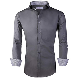 Fabbricazione degli uomini del <span class=keywords><strong>cotone</strong></span> spandex solido di colore a maniche lunghe camicia di vestito convenzionale - Product Image 4