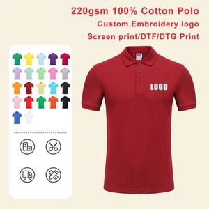Polo en coton pour homme à manches courtes, 220g, été, broderie personnalisée du logo de l'entreprise, t-shirt en jersey - Product Image 3