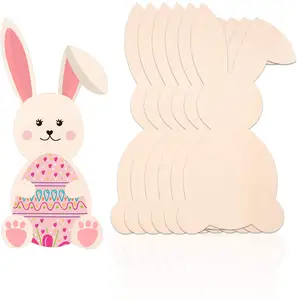 KRAFF RTS Easter Wooden Bunny Home Decoration Wood Bunny Slice Ornament DIY Hand-Painted Easter Unfinished Wood Rabbit Cutouts