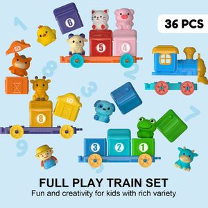 Giocattoli Montessori per l'apprendimento precoce dei bambini, trenino con animali della fattoria, 10 marionette da dito, giocattoli per ordinare, contare e abbinare - Product Image 3