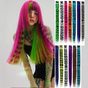 Extensions de cheveux colorées Sw307, 45 cm, lisses, résistantes à la chaleur, teintes rose, noir, imprimé léopard, sans couture - Product Image 3