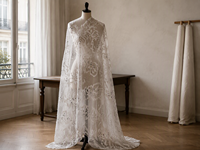 Tissu en dentelle brodée florale blanche, voile ajouré transparent pour voile de mariée, robe de soirée, vêtement de fête, décoration de rideau de maison