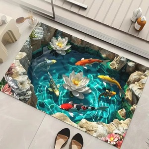 <span class=keywords><strong>Tapis</strong></span> d'entrée 3D Koi Puddle, design réaliste de poisson et de lotus, <span class=keywords><strong>tapis</strong></span> de sol doux et antidérapant, décoration d'<span class=keywords><strong>intérieur</strong></span> moderne et amusante - Product Image 1