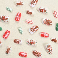 Faux ongles à porter pour Noël, motifs fruits, bonhomme de pain d'épices, maison en chocolat