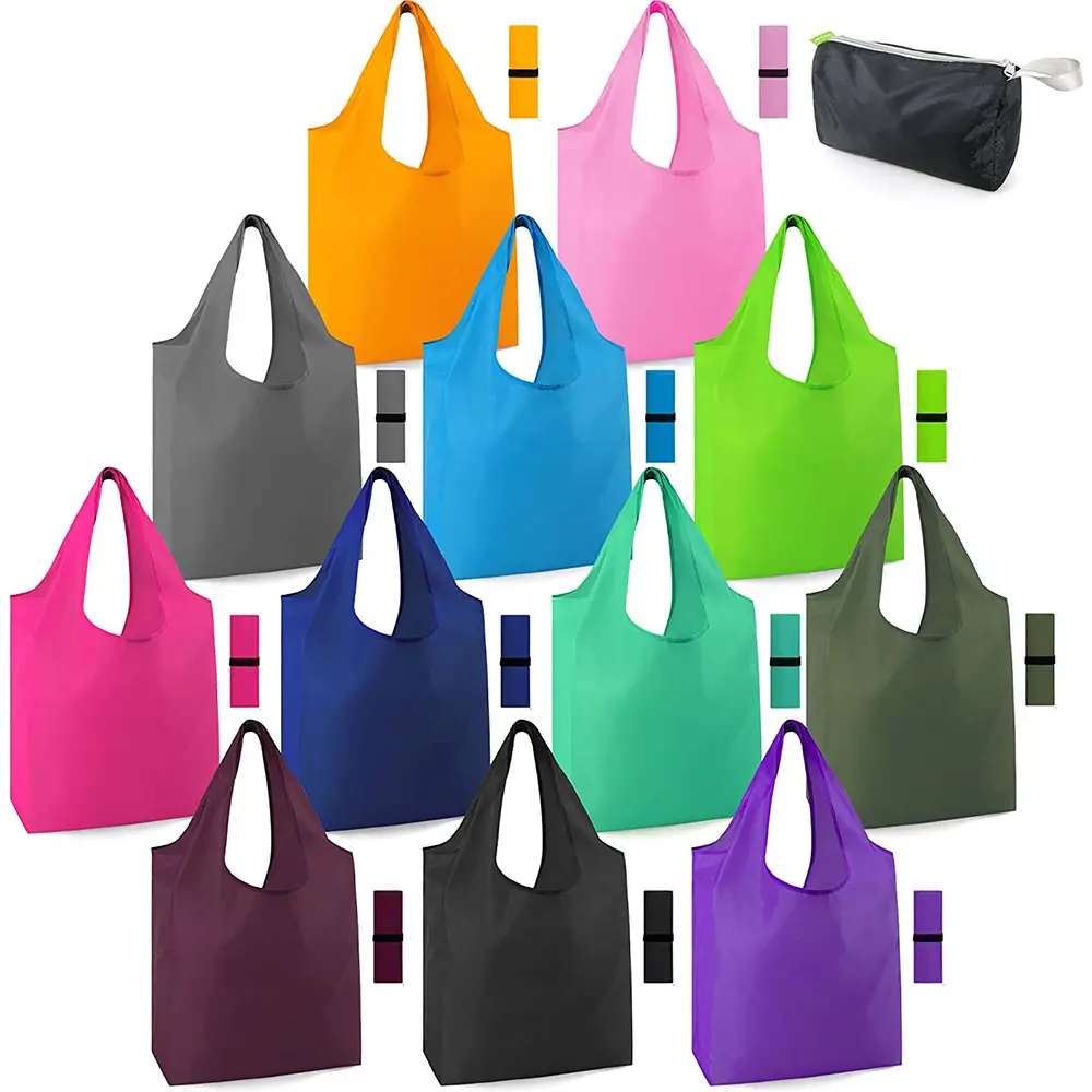 Heavy Duty Expandable Shopping Tote Bag Large Reusable Foldable Grocery Storage Bags Nylon Polyester Folding Bag