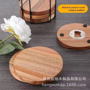Posavasos de madera de acacia redondos de color sólido, aislantes del calor, para tazas de té y café con abridor de botellas - Product Image 5