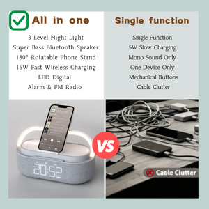 Chargeur sans Fil Rapide Premium 15W, Réveil avec Haut-Parleur et Horloge 5-en-1 Super Bass, Veilleuse Tactile, Support Téléphone Rotatif pour <span class=keywords><strong>Chevet</strong></span> ou Bureau - Product Image 3