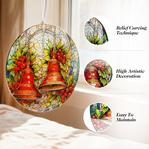 Adorno de Vidrio Estilo Art Deco con Campana Navideña y Lazo Rojo para Colgar en la Ventana, Decoración Navideña para Árbol de Navidad, 16 cm - Product Image 4