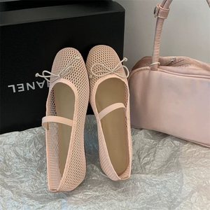 Chaussures Mary Jane plates pour femmes, à nœud ajouré, surface en <span class=keywords><strong>filet</strong></span> respirante, à enfiler, tendance mode, motif uni - Product Image 3