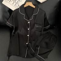 Conjuntos de Pijamas de Seda Sintética para Mujer, Blusa de Manga Corta y Shorts de Verano en Color Sólido, Ropa de Dormir de Satén para Estar en Casa
