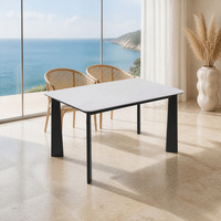 Ensemble de table à manger carrée en pierre frittée travertin 4 places pour salle à manger, restaurant, hôtel