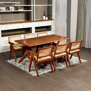 High quality Ash Wood Table With Pierre Chair Walnut Leather <b>Cushioned</b> <b>Seat</b> <b>Rattan</b> Back for Home or Hotel Dining Made From Wood - Product Image 1