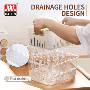 Caixa Organizadora de Alimentos <span class=keywords><strong>PET</strong></span> Transparente Haixin para Geladeira, Caixa de Armazenamento para Frutas e Vegetais com Cesto de Drenagem - Product Image 5