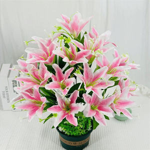 شجيرة زهور زنبق حريرية مزيفة بسعر رخيص 18 رأس مجموعة زنابق صناعية للمقبرة - Product Image 2