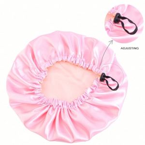 Bonnets en satin solide personnalisés à double couche, bicolores, avec cordon de serrage réglable et bande élastique, pour femmes, cadeau promotionnel - Product Image 3