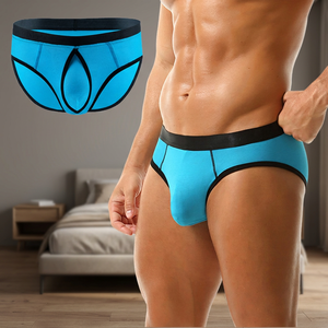 Men Blue Mid-Rise <b>Boxer</b> Briefs Solid Color Breathable Spandex Cotton Knitted Underwear - Product Image 4