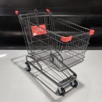 Chariot de courses en acier au carbone de style allemand avec panier en maille zinguée et poignée réglable pour les clients des supermarchés
