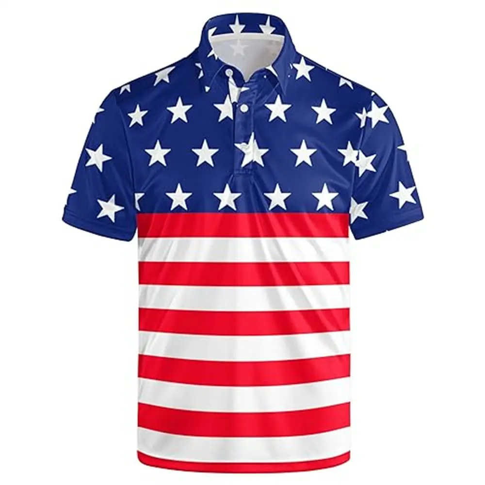 Fashion USA Star Striped 3D Digital Printed Short Sleeve American Flag Men Polo T Shirts For Election