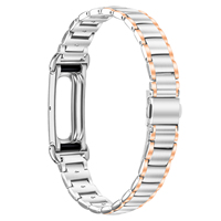 Correa de reloj de acero inoxidable sólido de 3 cuentas para Fitbit Air, marco protector integrado, ajustable, colores sólidos y bicolor