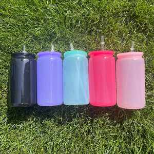 Custom Logo 16Oz Plastic Soda Can Colored Macaron Uv Dtf <b>Wraps</b> With Colorful Pp Lids for <b>Vinyl</b> - Product Image 3