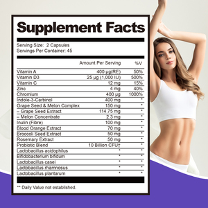 Indole-3-carbinol <span class=keywords><strong>capsules</strong></span> met druivenpitolie-<span class=keywords><strong>extract</strong></span>, inuline en vitamine voor dagelijks welzijn en spijsverteringsgezondheid - Product Image 3