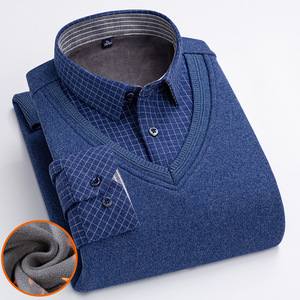 Maglione Invernale da <span class=keywords><strong>Uomo</strong></span> in Pile Caldo e Spesso, Finto Due Pezzi, con Collo a Risvolto, Casual, a Maniche Lunghe, Lavorato a <span class=keywords><strong>Maglia</strong></span> - Product Image 1