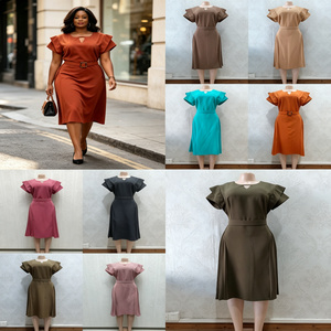 Robe longue moulante unie pour femme avec manches courtes à volants et taille haute, idéale pour le bureau, les occasions décontractées <span class=keywords><strong>ou</strong></span> formelles en été - Product Image 3