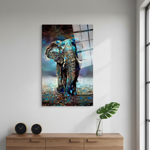 Lienzo de arte en vidrio templado con diseño de elefante azul - Decoración de pared grande impresa, ARTE EN VIDRIO TEMPERADO - Product Image 3
