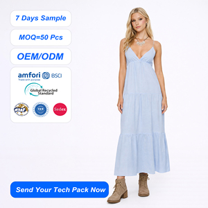 SHENGFU Abito Lungo Estivo da Donna con Spalline Sottili, Scollo a V, a Balze, Vestibilità Regolare, Stile Casual da Festa, Linea ad A, Personalizzato OEM, Vendita all'Ingrosso per Boutique - Product Image 1