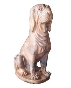 Patung anjing duduk antik ukiran luar ruangan dapat disesuaikan batu untuk dekorasi taman merek shengye