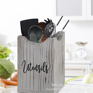 Caja de Almacenamiento de Escritorio de Madera Maciza, Negra, Rectangular, Organizador de Utensilios de Cocina, Tipo Vertical, Multifuncional - Product Image 4