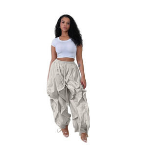 Pantalon de jogging ample pour femme à volants et franges, taille élastique avec cordon de serrage, coupe lanterne, style parachute, jambe large - Product Image 5