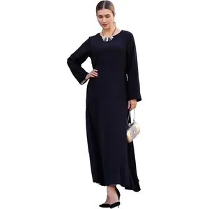 Abaya unie pour <span class=keywords><strong>femme</strong></span>, robe de prière musulmane modeste, robe longue à manches longues, robe maxi Dubaï, robe islamique légère, OEM/Personnalisé - Product Image 4