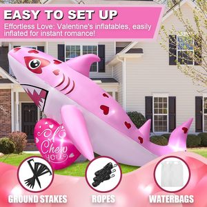 Squalo Gonfiabile Gigante Rosa di 2,7 Metri con Decorazioni a Cuore e Luci LED Integrate, Decorazione Gonfiabile per Casa, Giardino e Esterni - Product Image 5