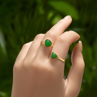 Anillos de Piedras Preciosas Modernos, Acero Inoxidable 316L con Baño de Oro PVD, Piedra Verde Natural en Forma de Corazón, Ajustables, Joyería para Mujer