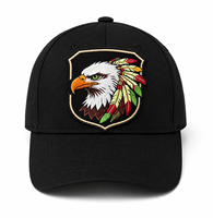 Casquette de papa pour homme en coton noir délavé, réglable, à 6 panneaux, avec calotte souple, visière courbée et logo patch brodé Aigle et Bouclier, pour l'extérieur