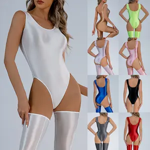 King Mcgreen Star Sexy Womens Glossy High Cut Bodysuits Sexy Mouwloze Jumpsuits Eendelig Zwemkleding Turnpakje Badpak