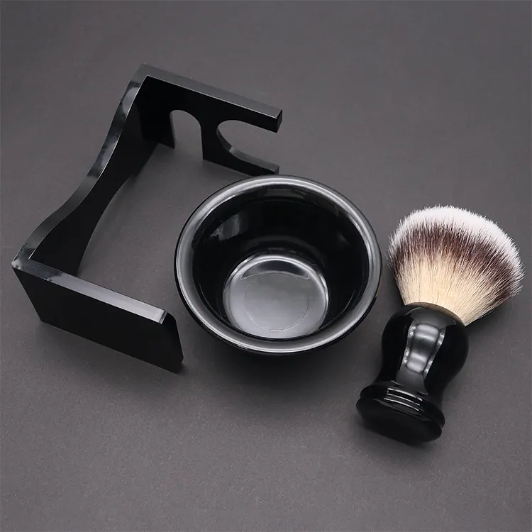 Wholesale All Black Shaving Brush Set Can Be Customized Logo High-End Glossy Luster Shaving Brush Shaving Soap Bowl Cup Razor Ho
