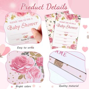 Inviti Floreali per Baby Shower, <span class=keywords><strong>Biglietti</strong></span> per Lotteria Pannolini e <span class=keywords><strong>Biglietti</strong></span> <span class=keywords><strong>di</strong></span> Richiesta per Libro Baby Shower con Busta - Product Image 3