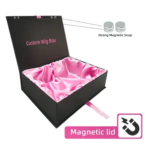 Caja de trenzas para extensiones de cabello con imán de lujo reciclable, embalaje de papel de etiqueta privada de cartón, cajas grandes personalizadas para pelucas con logotipo