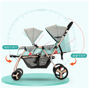 Nouveau 2022 4*7 "EVA roues avant universelles et <span class=keywords><strong>suspension</strong></span> dossier réglable gratuit jumeaux poussette, bébé poussette pour jumeaux - Product Image 5