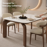 Ensemble de table à manger moderne minimaliste avec pieds en bois massif, 6 chaises, plateau en pierre frittée, meubles de cuisine rectangulaires, vente chaude