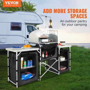Mesa de Cocina <span class=keywords><strong>Plegable</strong></span> para Exteriores, Estación de Cocina de Aluminio con 3 Armarios, Parabrisas Desmontable, Mesa de Cocina para Campamento y Picnics - Product Image 4